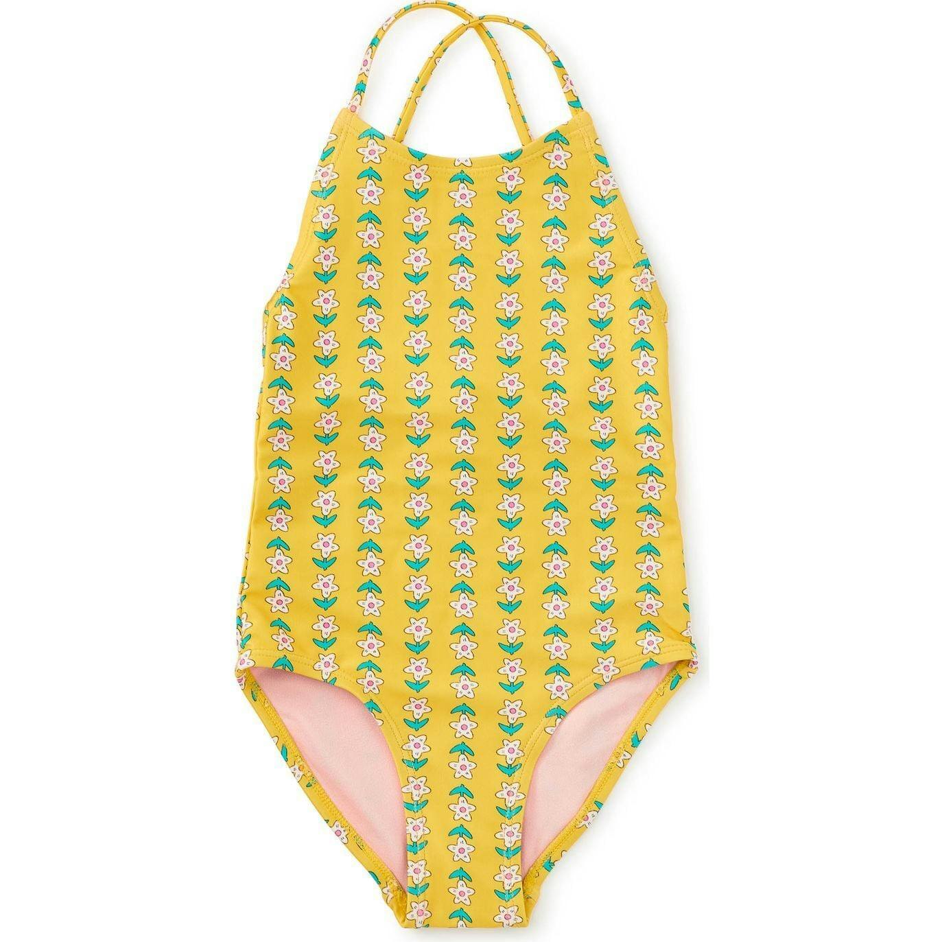 Cross Back One-Piece Swimsuit, Yellow