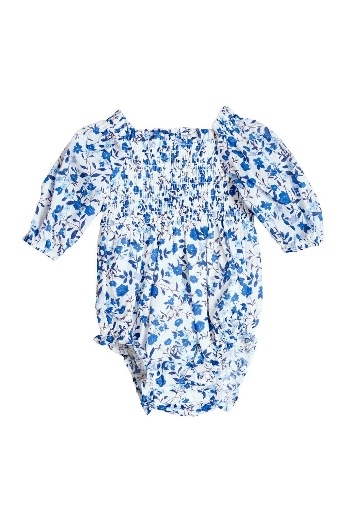 Baby Madeline Romper in Ditsy Cobalt Floral