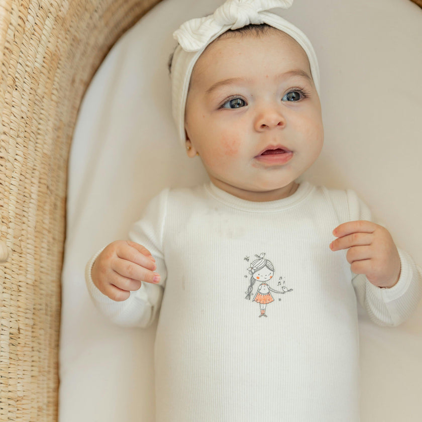 Boy and Girl Print Onesie Off White/Blue