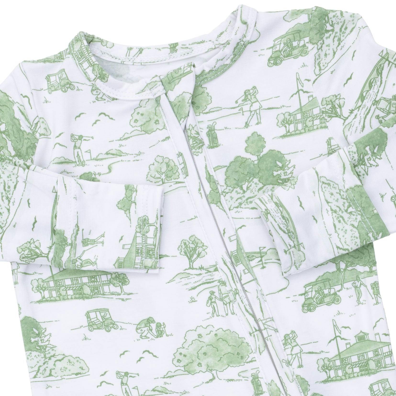 Golf Toile Green - 2 Way Zipper Footie