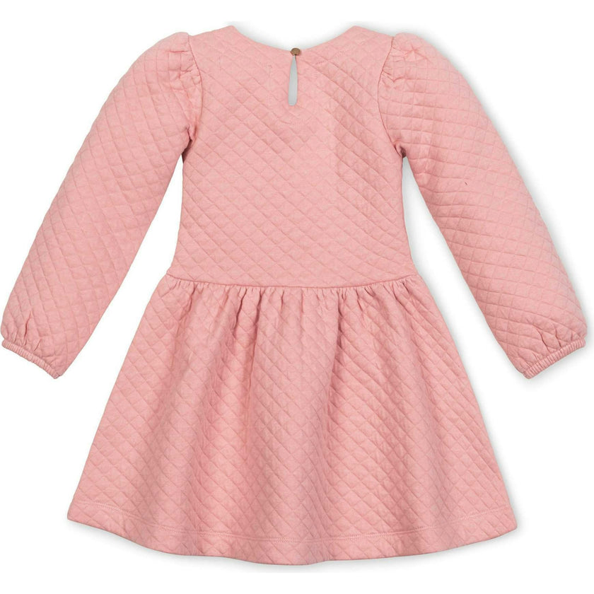 Long Sleeve Quilted Drop Waist Dress, Pink