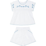 girls white embroidered cap sleeve top and short set