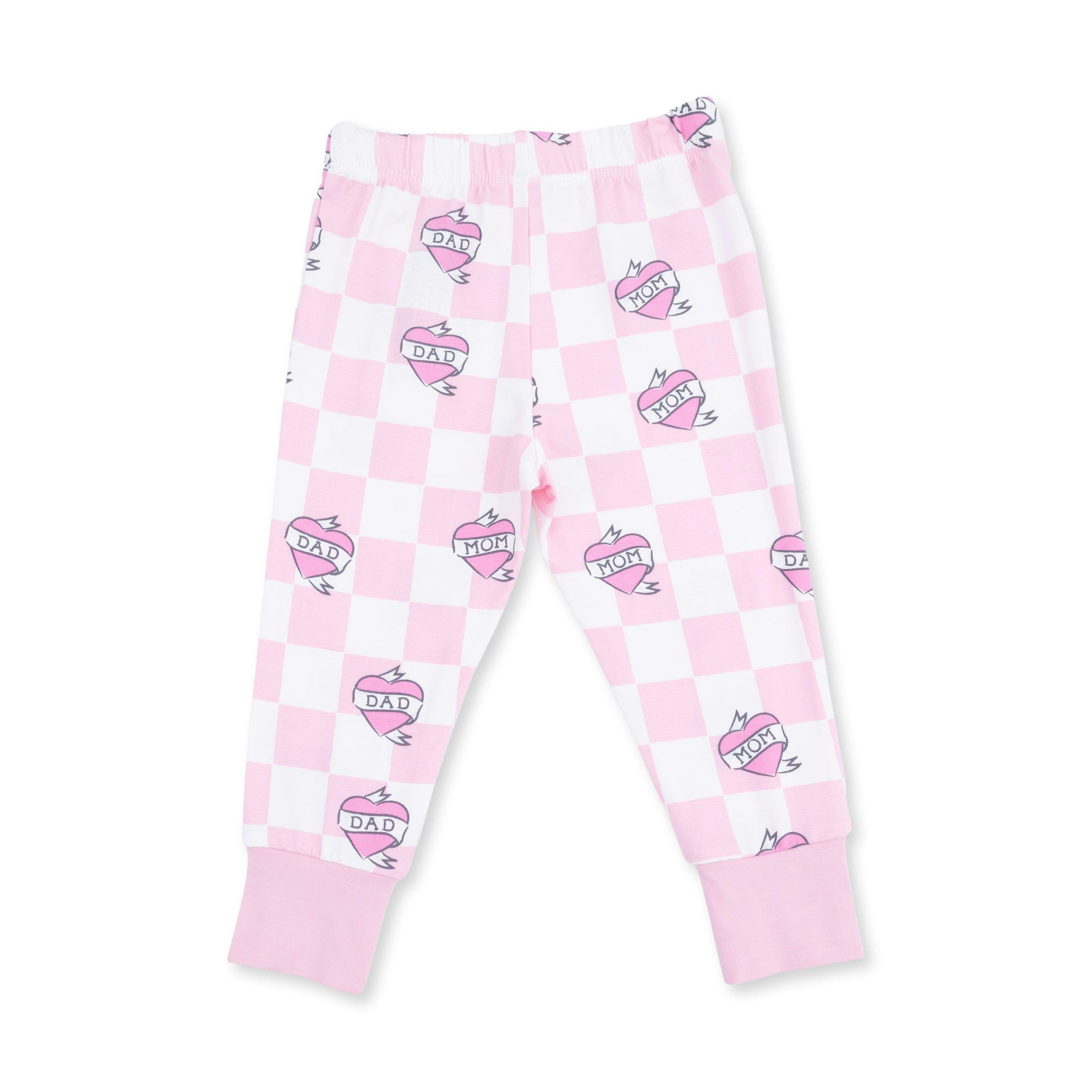 Heart Tattoo Check Pink - Short Sleeve Loungewear Set