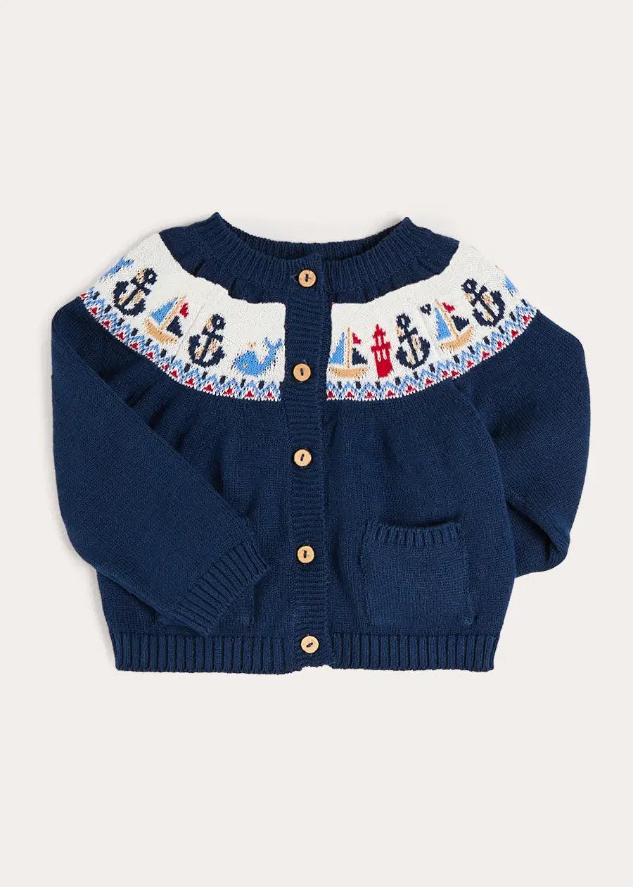 Nautical Fair Isle Cardigan in Navy (6mths-6yrs)