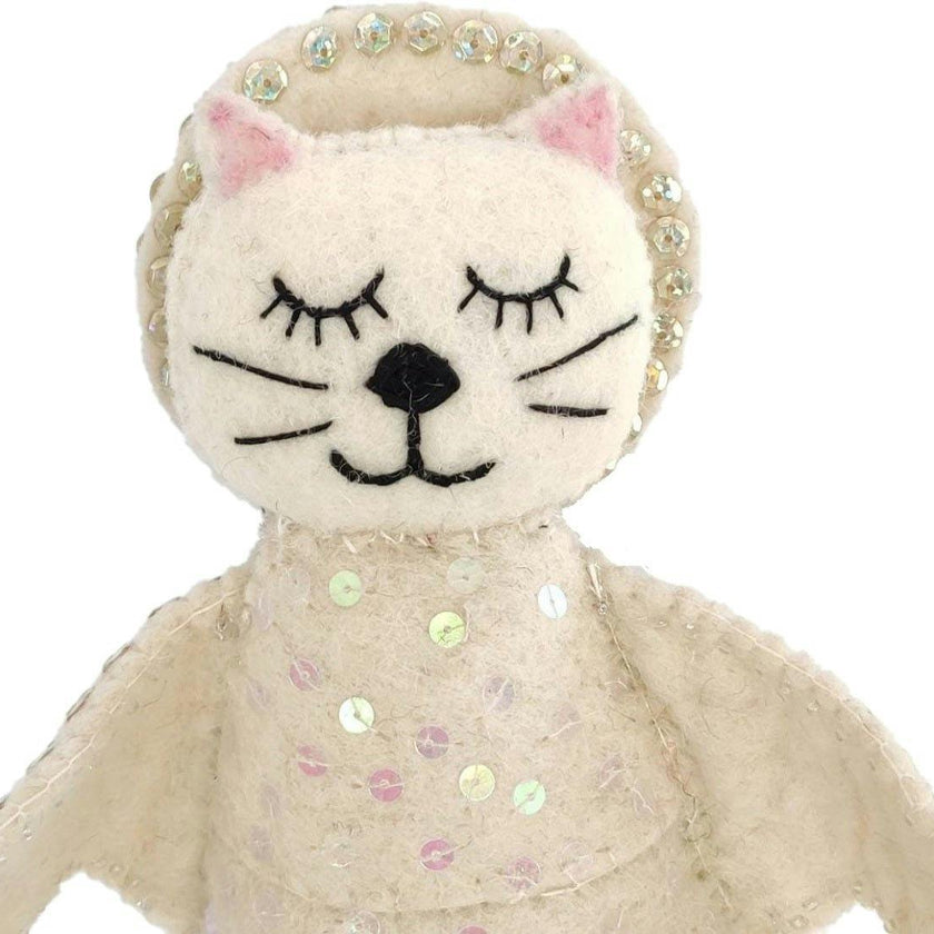 Handmade Cat Angel Felt Christmas Tree Topper Cream Arcadia Home