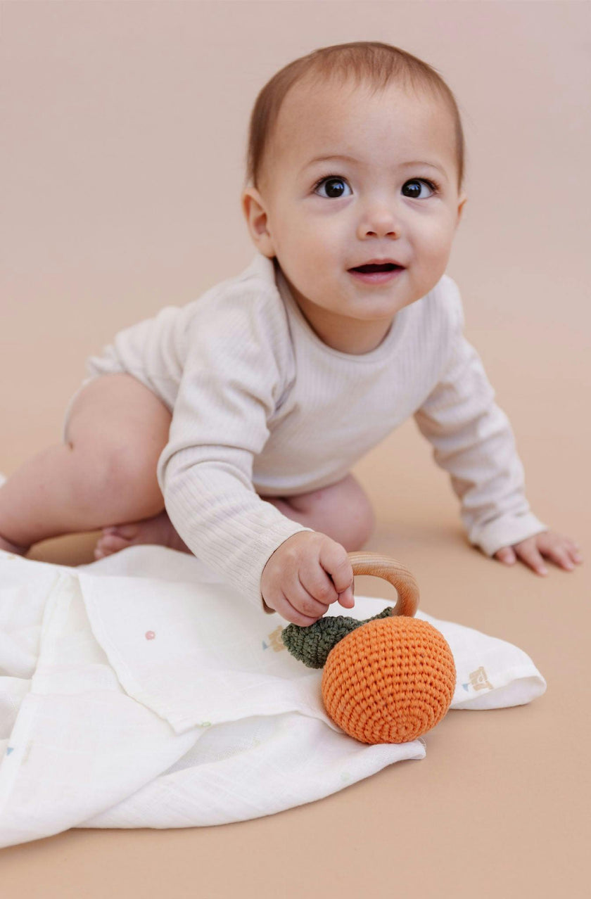 Green Stripe Swaddle and Teether Set - Orange