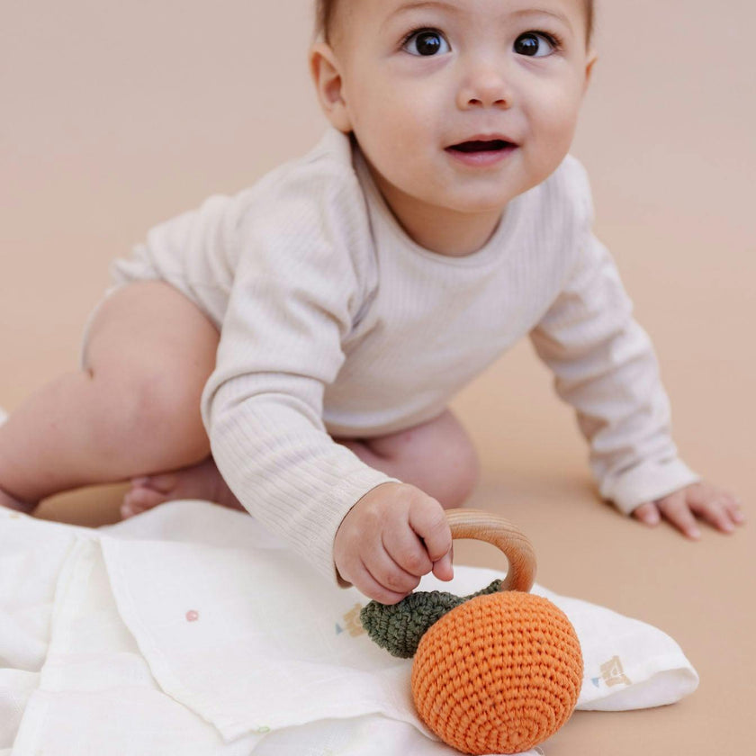 Green Stripe Swaddle and Teether Set, Orange