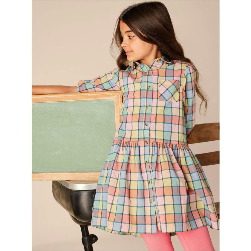 Collared Blouson Sleeve Dress, Brown