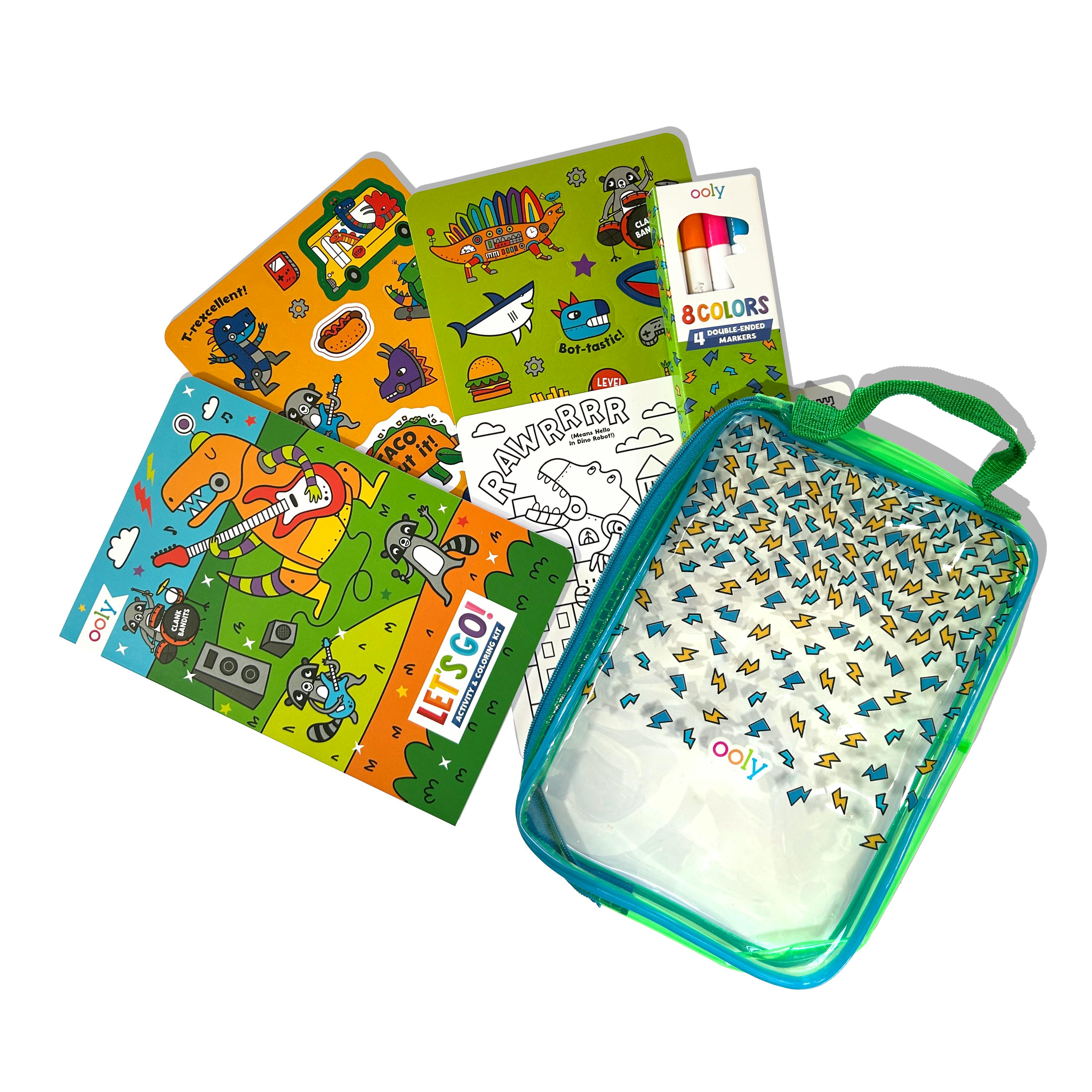 Let's Go! Activity & Coloring Kit - Robo Dinos - Activity Book Markers Postcards Stickers