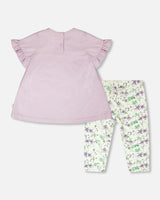 Jersey Tunic And Cotton Capri Set Lavender And Green Printed Flowers
