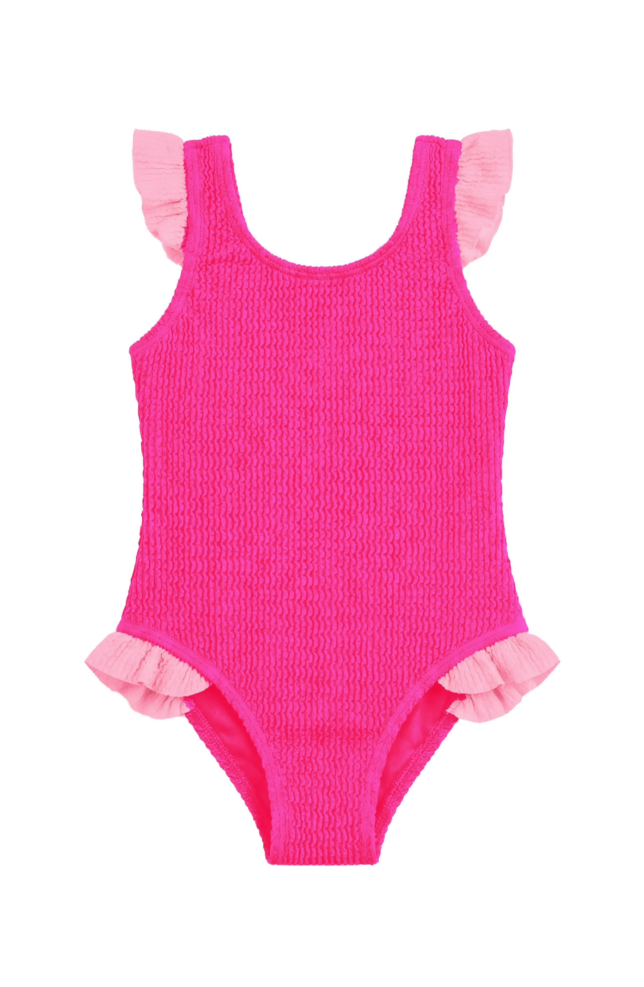 Lulu Toddler Crinkle Ruffle One Piece - Fuchsia