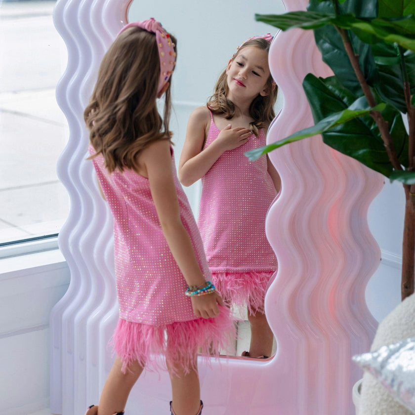 Taylor Crystal Feather Hem Sleeveless Dress