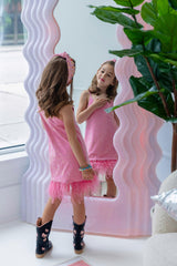 Taylor Crystal Feather Hem Sleeveless Dress