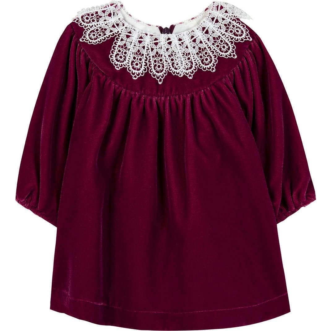 TARTINE ET CHOCOLAT DRESS WITH LACE COLLAR - RHODODENDRON