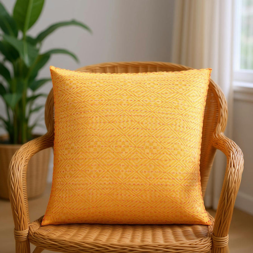 Artisan Hand Loomed Cotton Square Pillow - Yellow Diamond - 24"