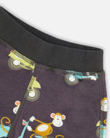 Two-Piece Top And Short Set Monkey On Navy And Turquoise Moped