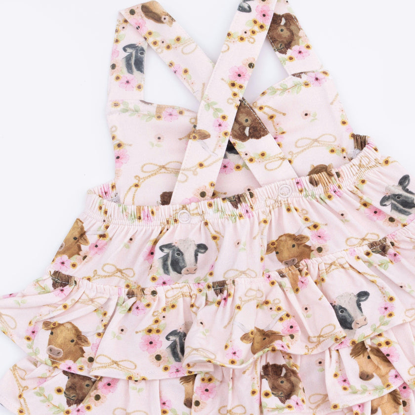 Farm Animals Floral Cameos Pink - Ruffle Sunsuit