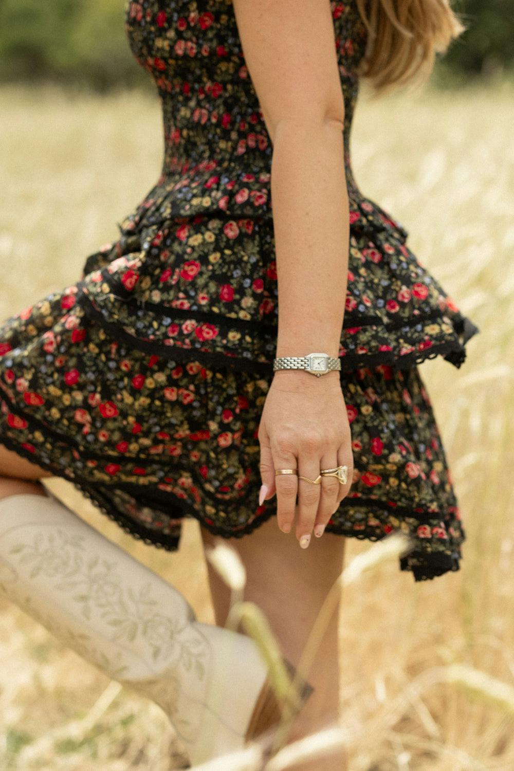 Annalise Skirt in Obsidian Vintage Poppies
