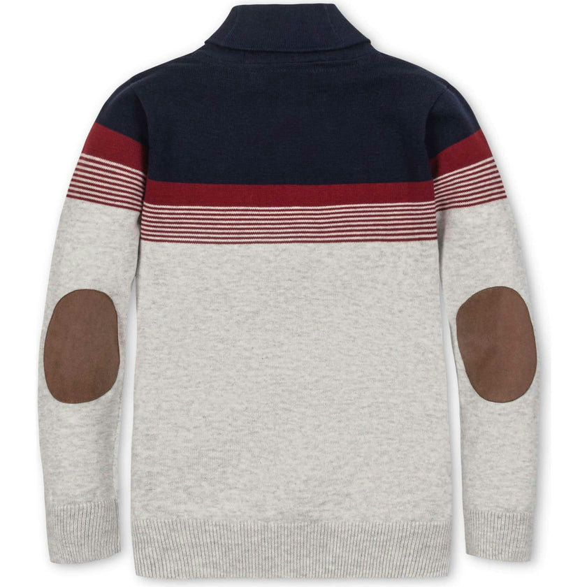 Organic Long Sleeve Striped Shawl Collar Sweater, Grey