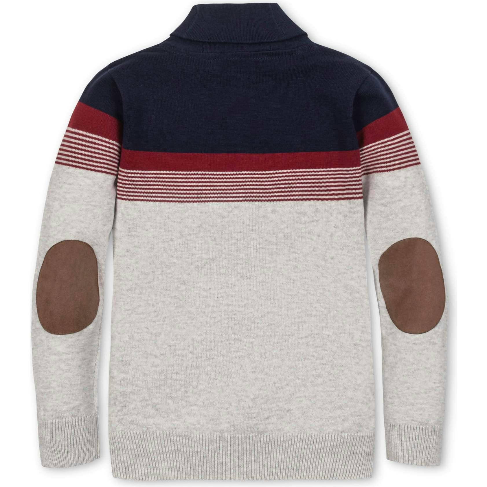 Organic Long Sleeve Striped Shawl Collar Sweater, Grey