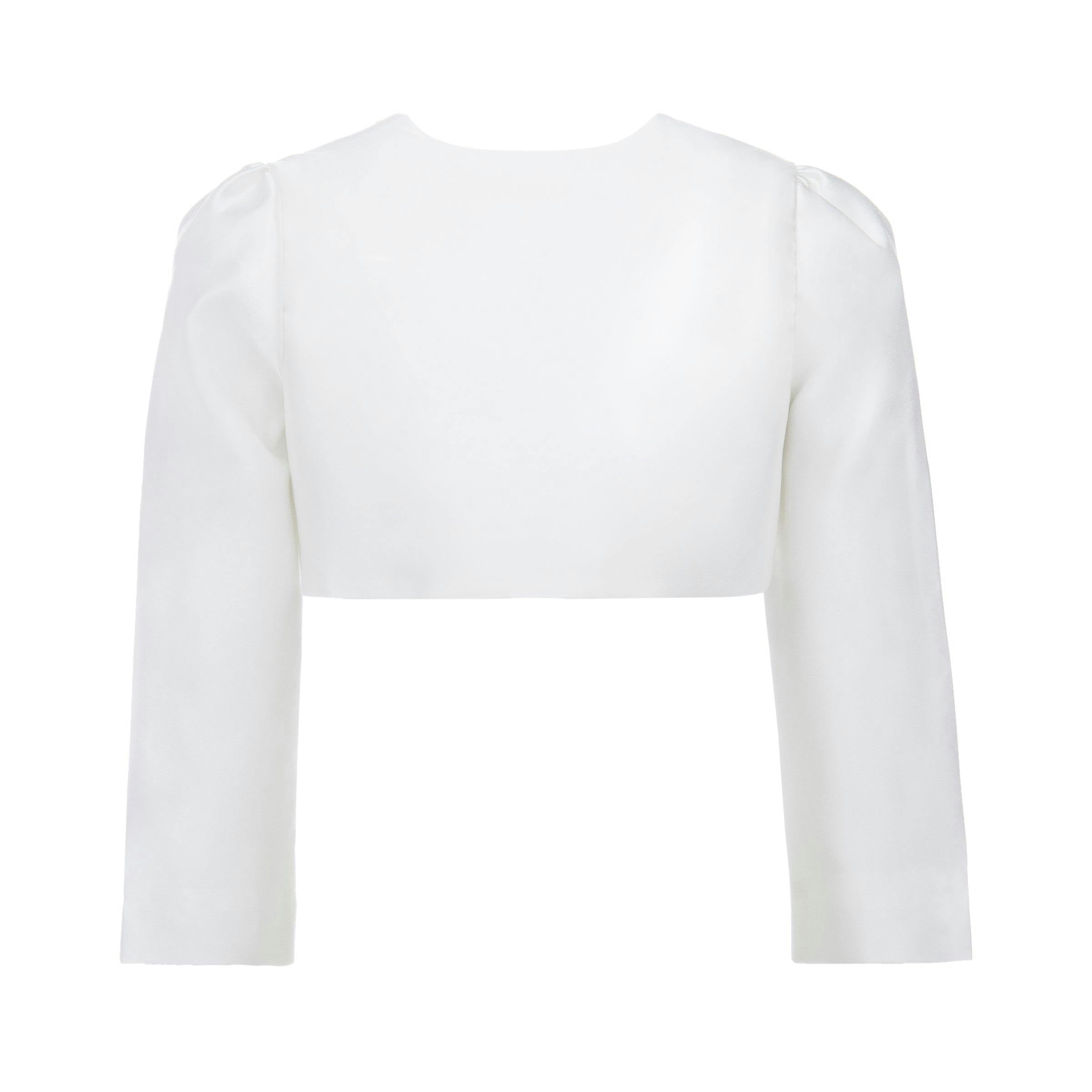 White Cropped Satin Cardigan