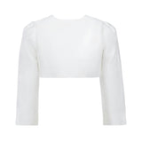 White Cropped Satin Cardigan