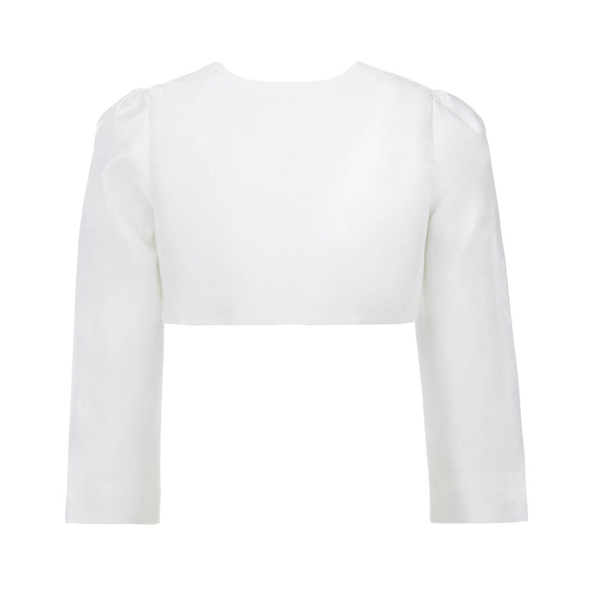 White Cropped Satin Cardigan