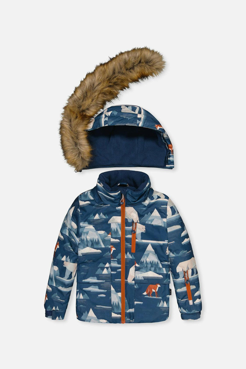 Two Piece Play Snowsuit Blue Bear Print With Rust Pants