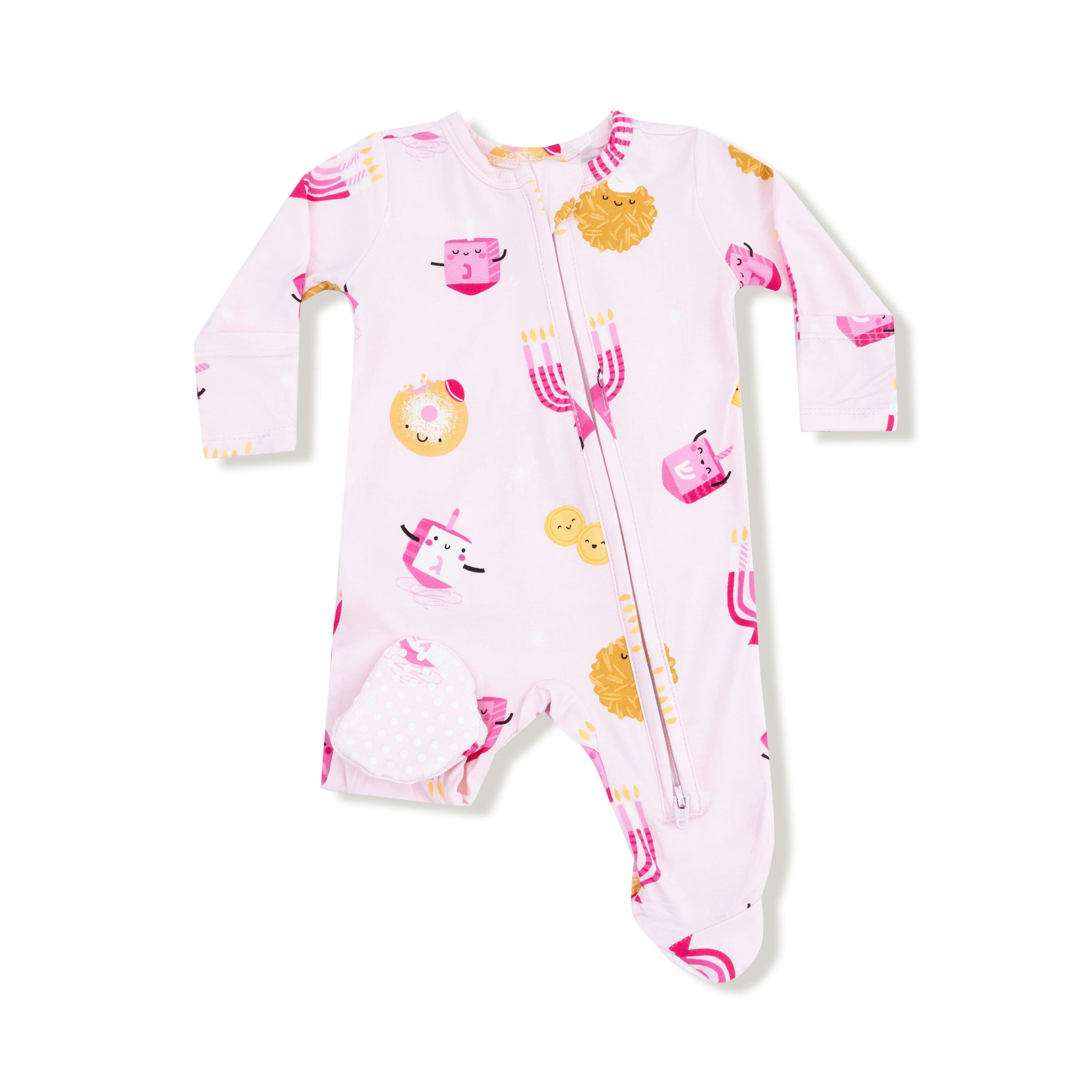 Hanukkah - Pink - 2 Way Zipper Ruffle Back Footie