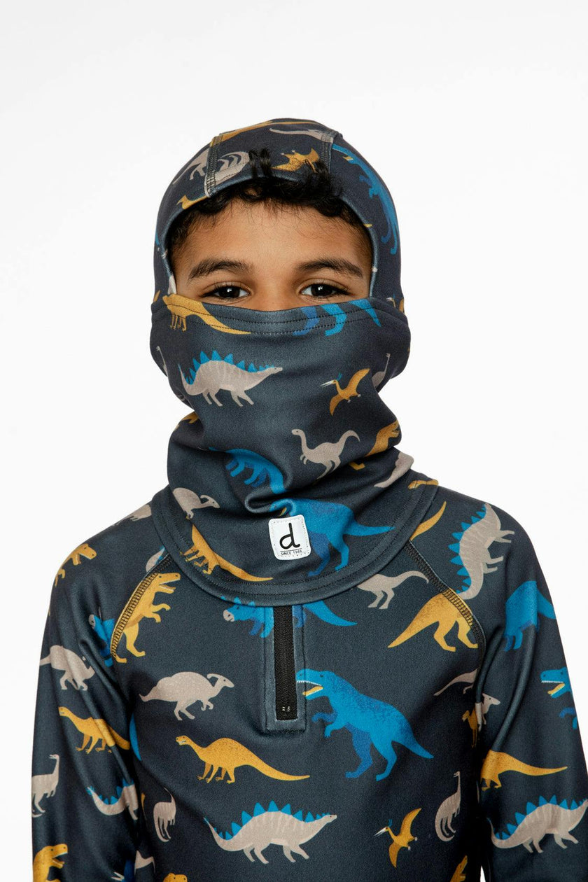 Brushed Jersey Balaclava Grey and Blue Dinosaur Print