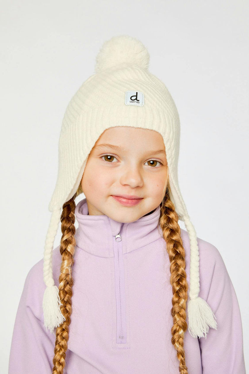 Winter Peruvian Knit Hat with Pompom Off-White