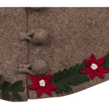 Handmade Felt Christmas Tree Skirt - Poinsettia Border on Gray - 60"