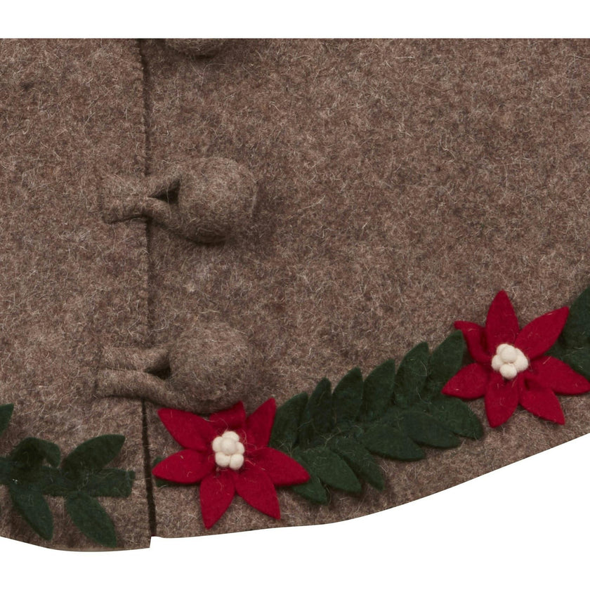 Handmade Felt Poinsettia Border Gray Christmas Tree Skirt 60"