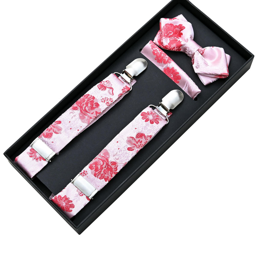 Pink and Red Floral Suspenders Set