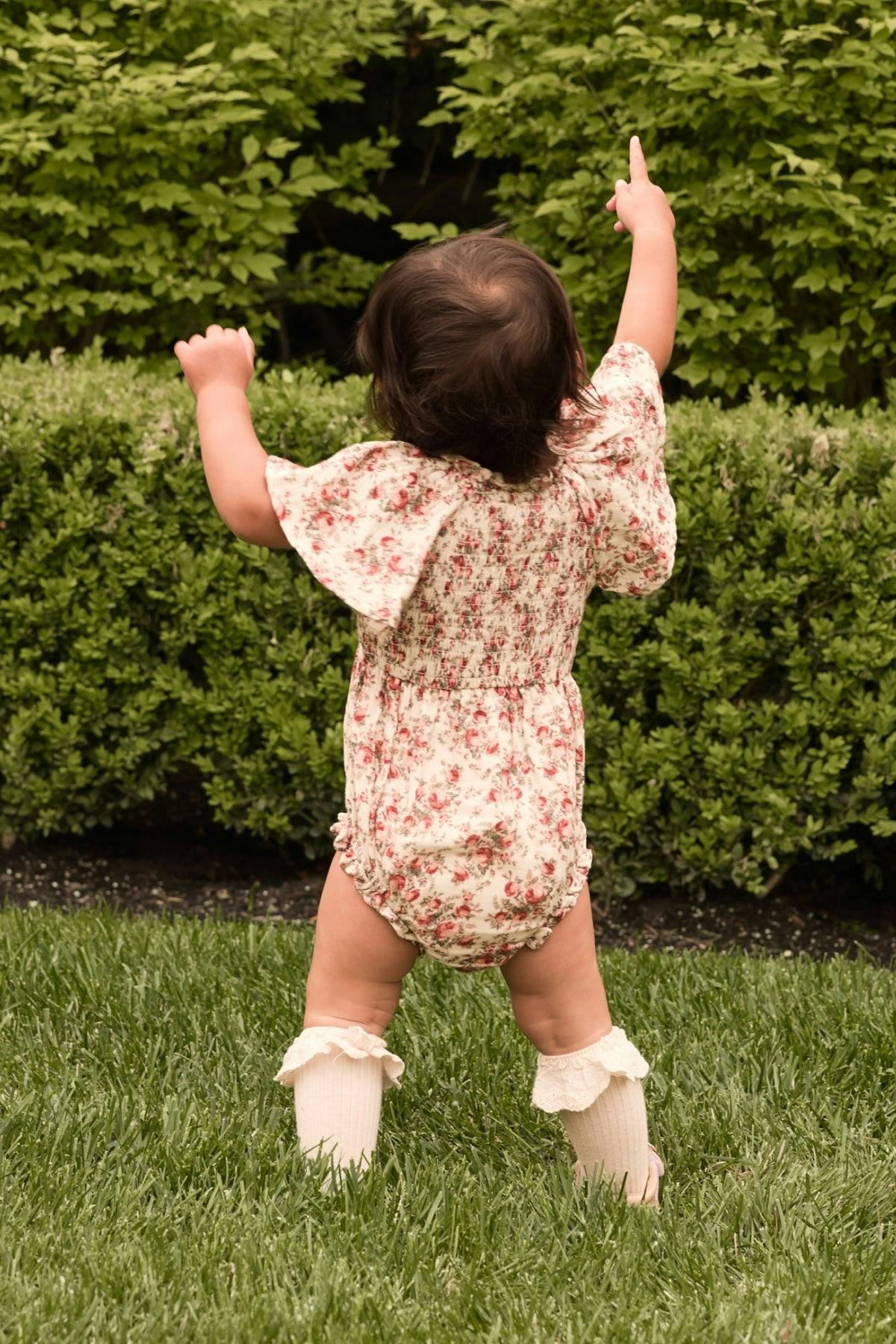 Baby Jovie Romper in Ivory Heritage Rose