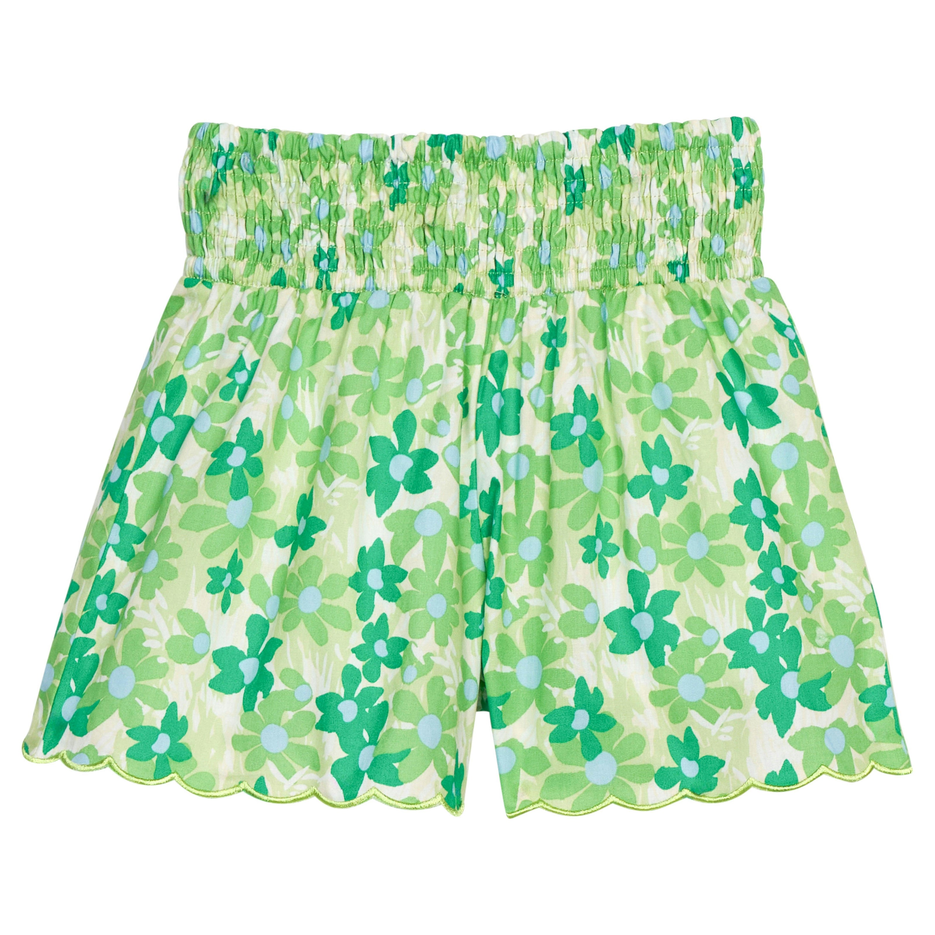 Shirred Shorts - Greenspring Groovy Floral