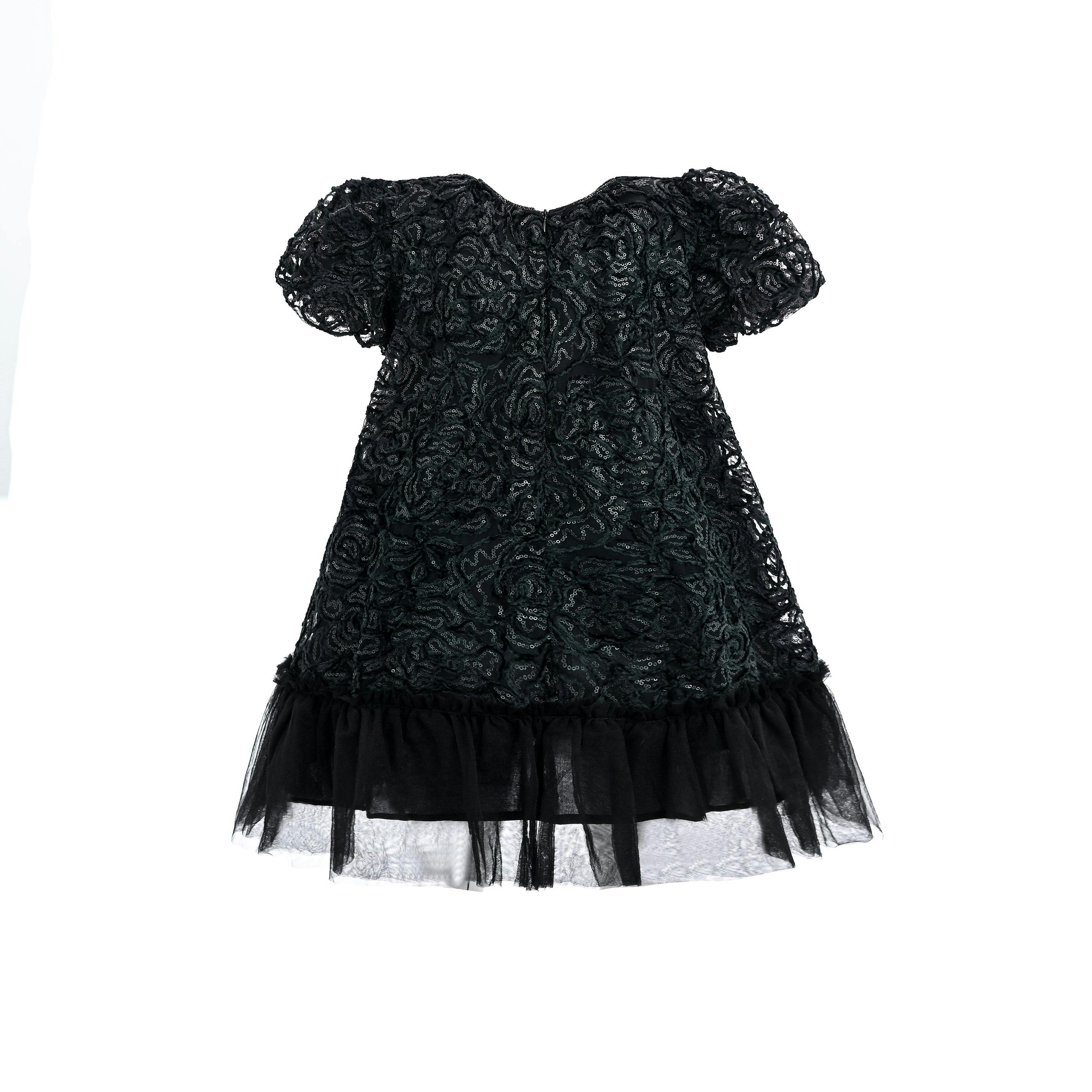 Black Embroidered Tulle Milan Dress