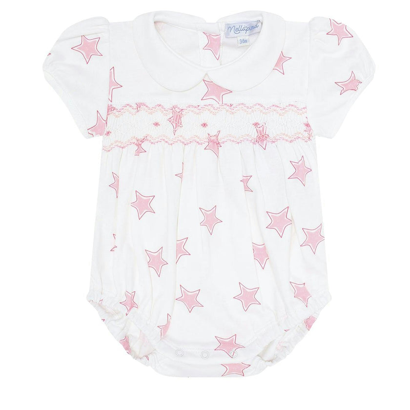 Pink Stars Print Smocked Bubble