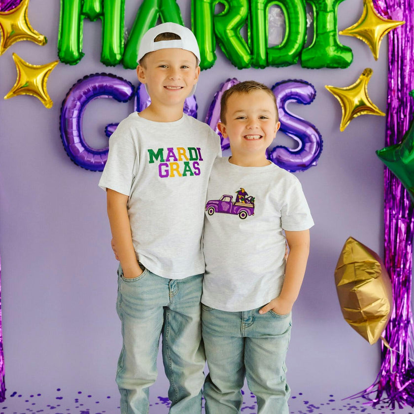 Mardi Gras Patch Short Sleeve T-Shirt - Ash