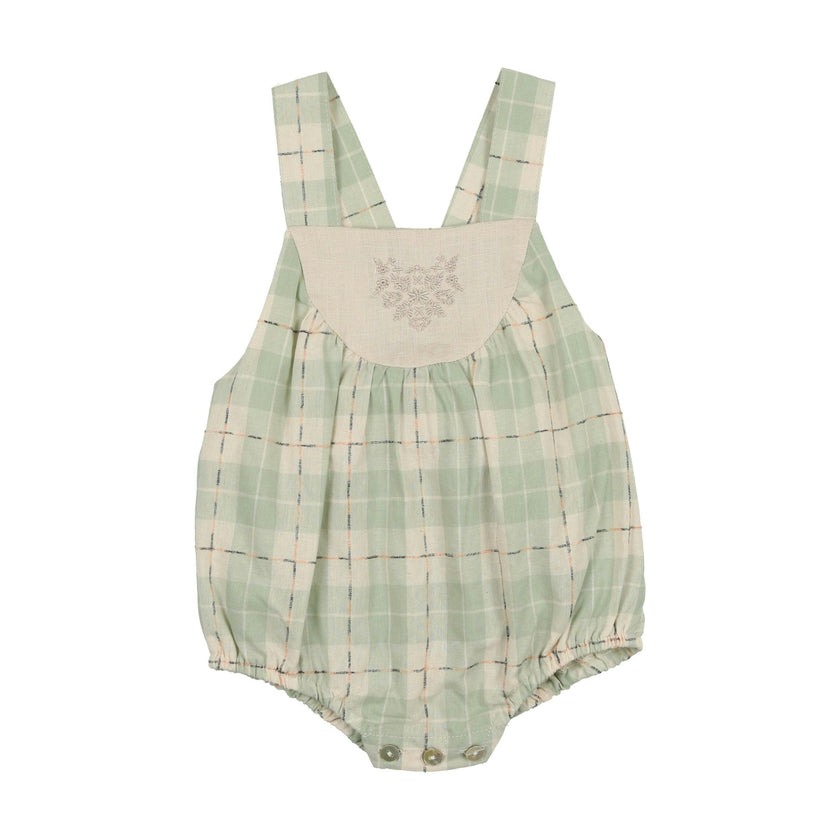 Embroidered Windowpane Romper