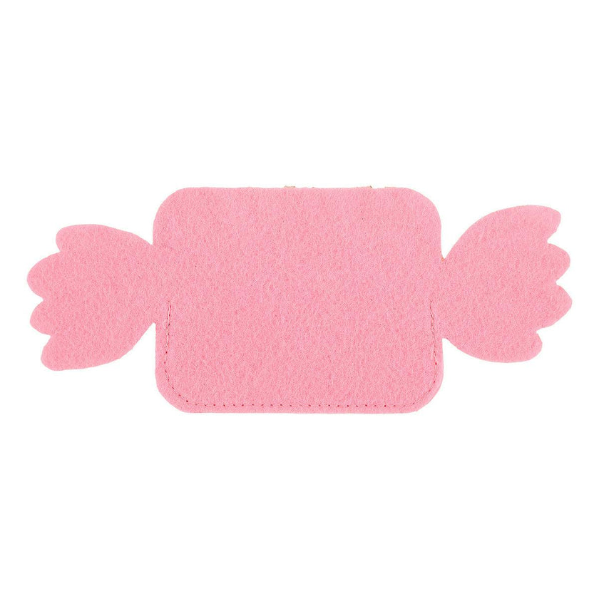 Packed Party Candy Pink Felt Gift Card Holder - Wrapped Candy-Shaped Holiday Gift Card Sleeve with Gold Glitter and Green Stripes for Christmas Gifting