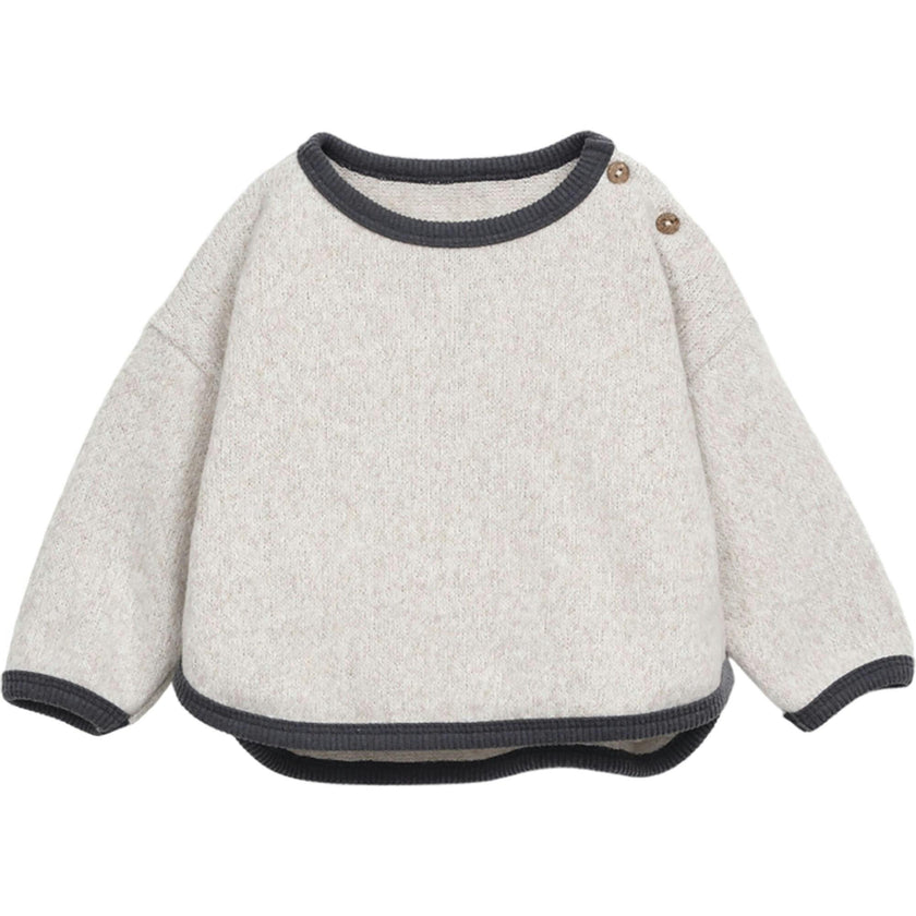 Contrast Trim Crew Neck Long Sleeve 2-Button Shoulder Sweatshirt
