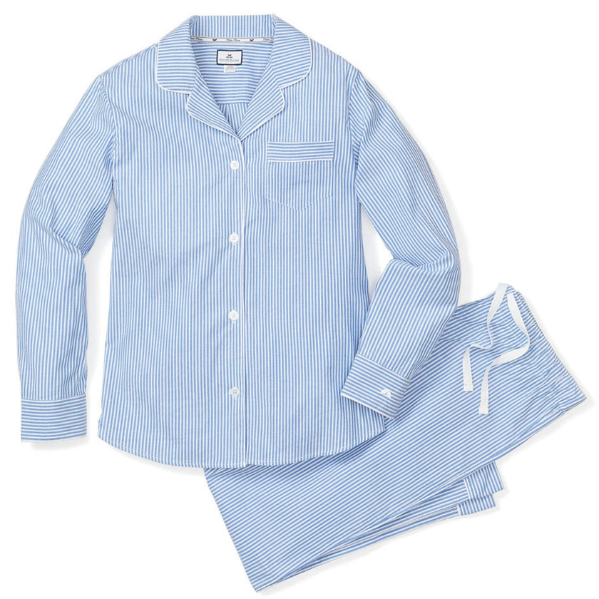 Women's Twill Pajama Set in French Blue Stripes