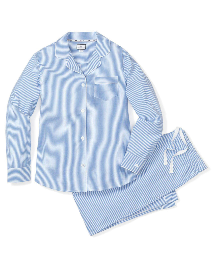 Women's Twill Pajama Set in French Blue Stripes