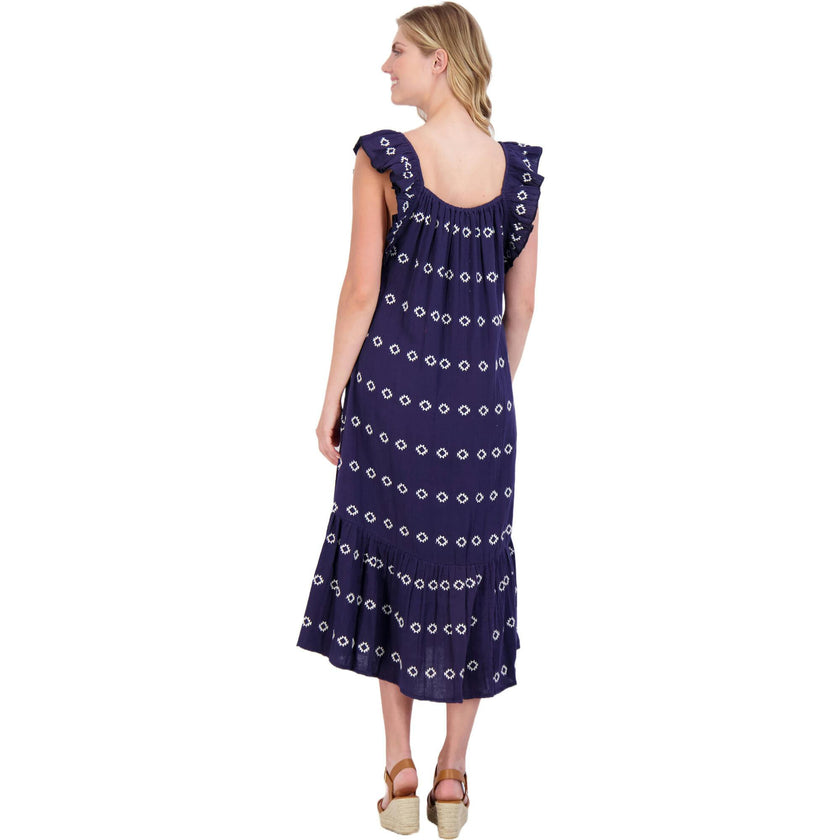 Women's Eva Ruffle Embroidered Sundress, Navy