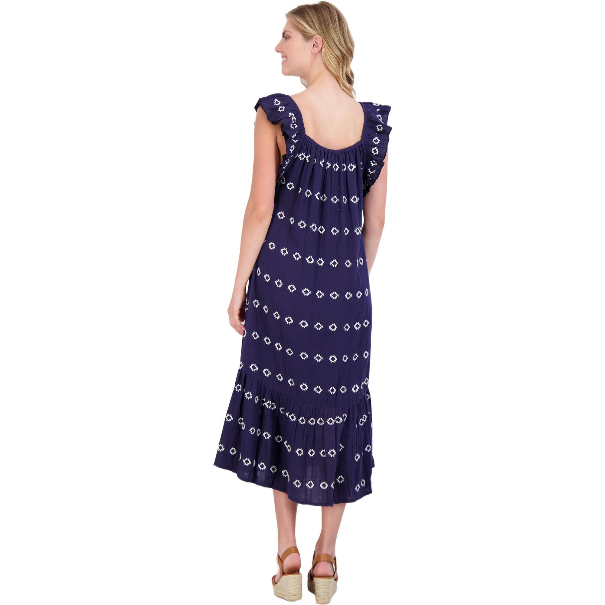 Women's Eva Ruffle Embroidered Sundress, Navy