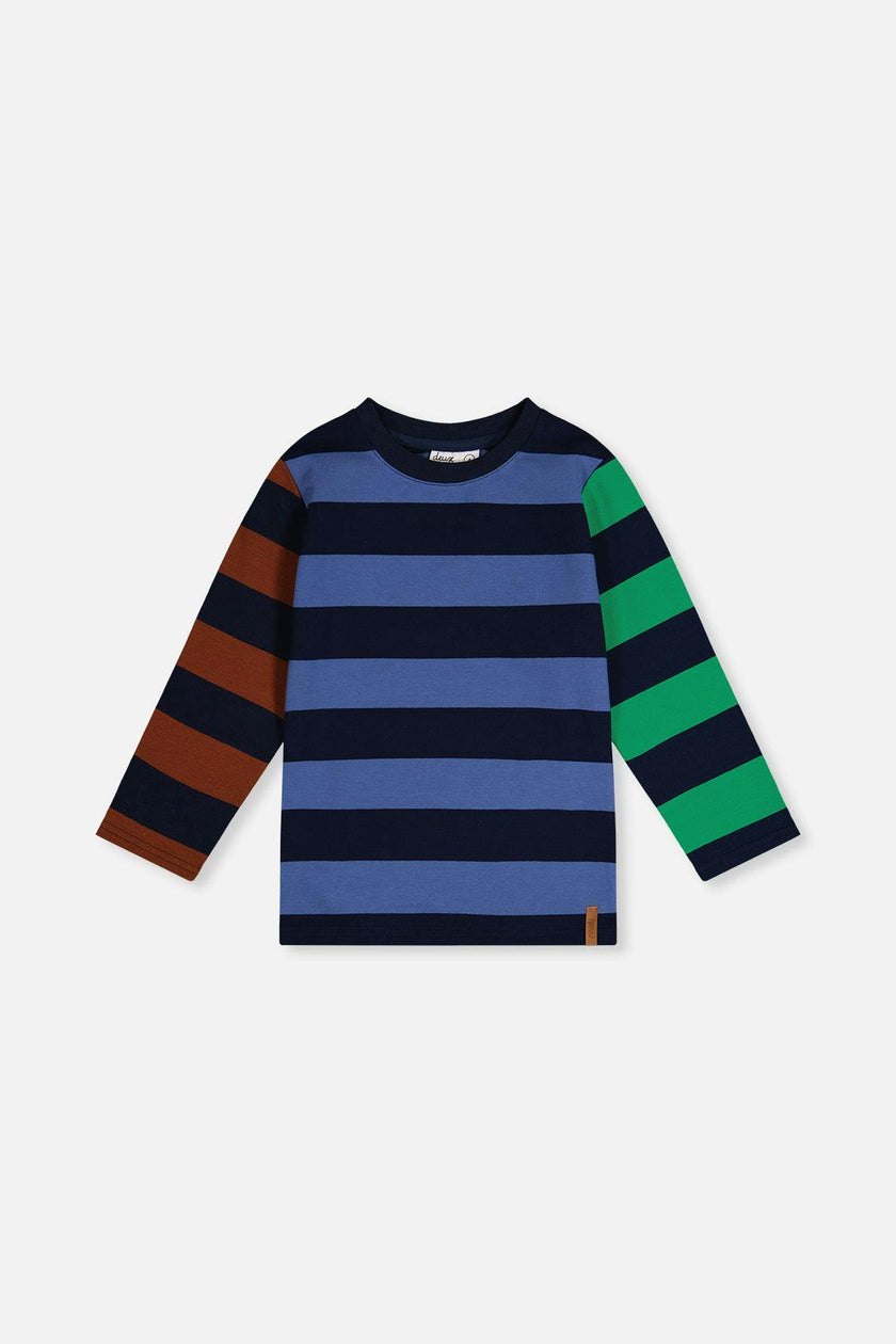 Large Striped Long Sleeve T-Shirt Blue, Green and Brown