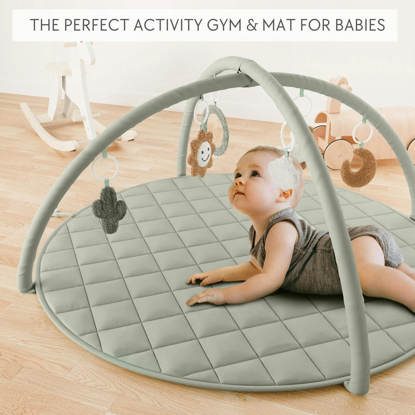 Beautiful Baby Play Gym - Soft Cotton Mat with 6 Cute Toys Creates The Perfect Activity Area for Your Girl/Boy - Stylish Infant Floor Playmat for Playroom