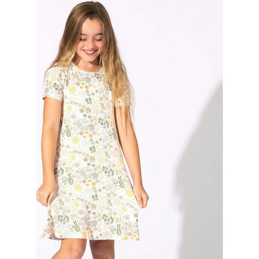 Fall Floral Bamboo Girls' Short Sleeve Dress