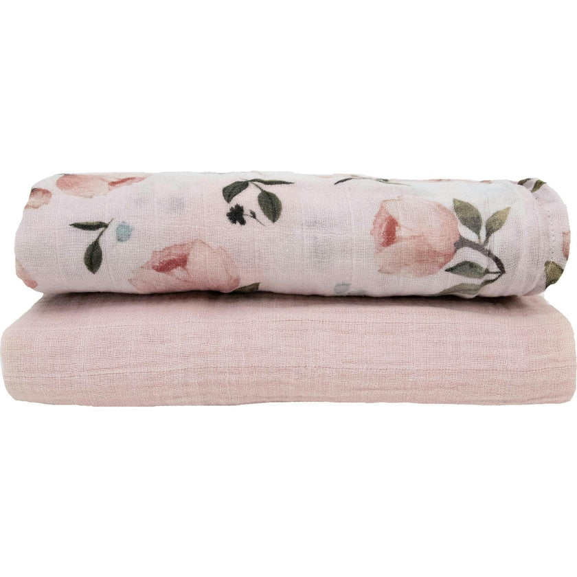 Organic Cotton Muslin Swaddle Blanket 2 Pack - Watercolor Floret